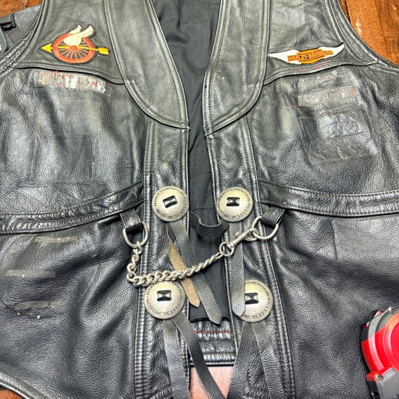 Harley Davidson Leather Vest Mens 2XL Black Lace Up Biker Motorcycle Vtg Gloves - Picture 6 of 9